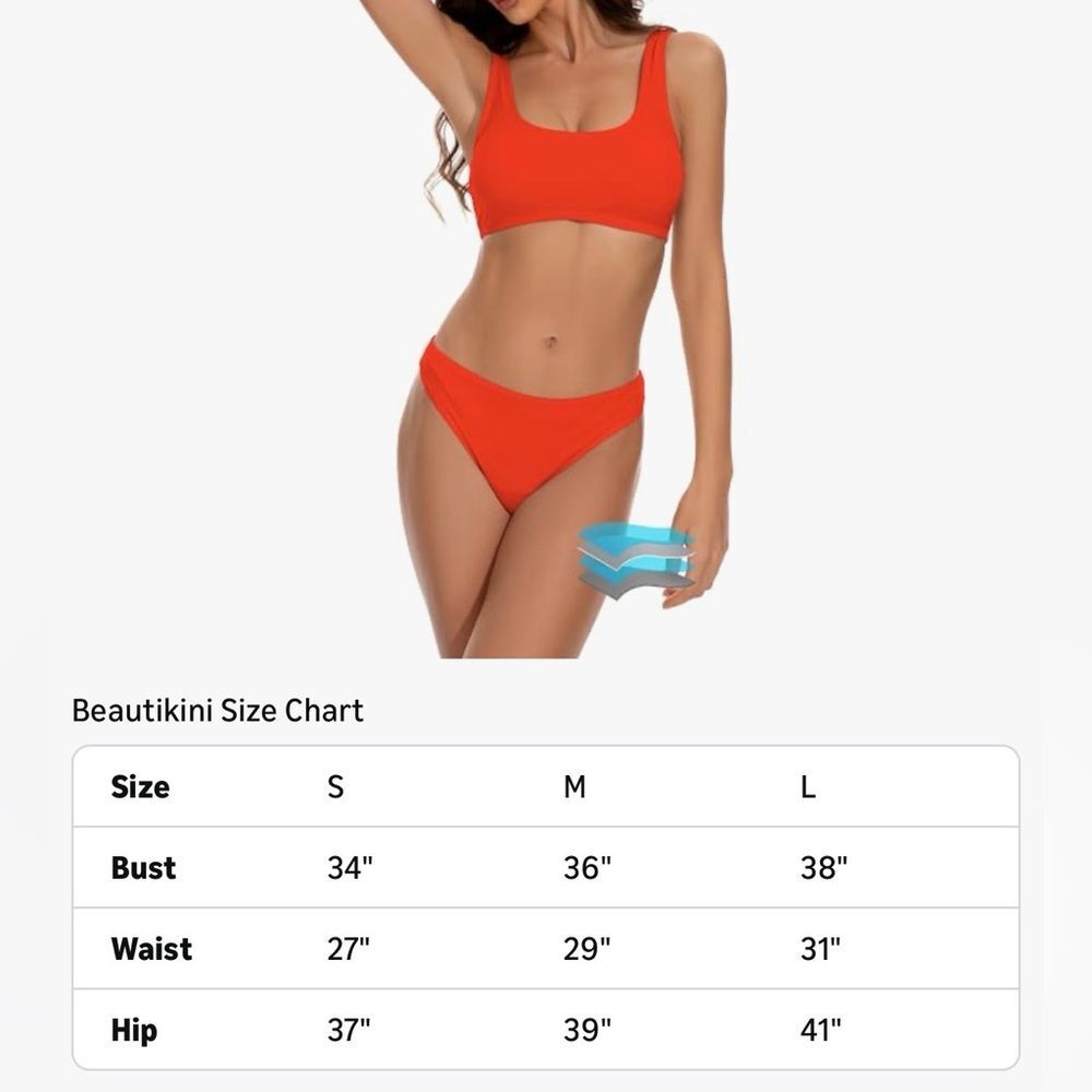 Beautikini Period Swimwear Two Piece Bikini Swimsuit Tangerine Orange S NWT - Picture 11 of 11